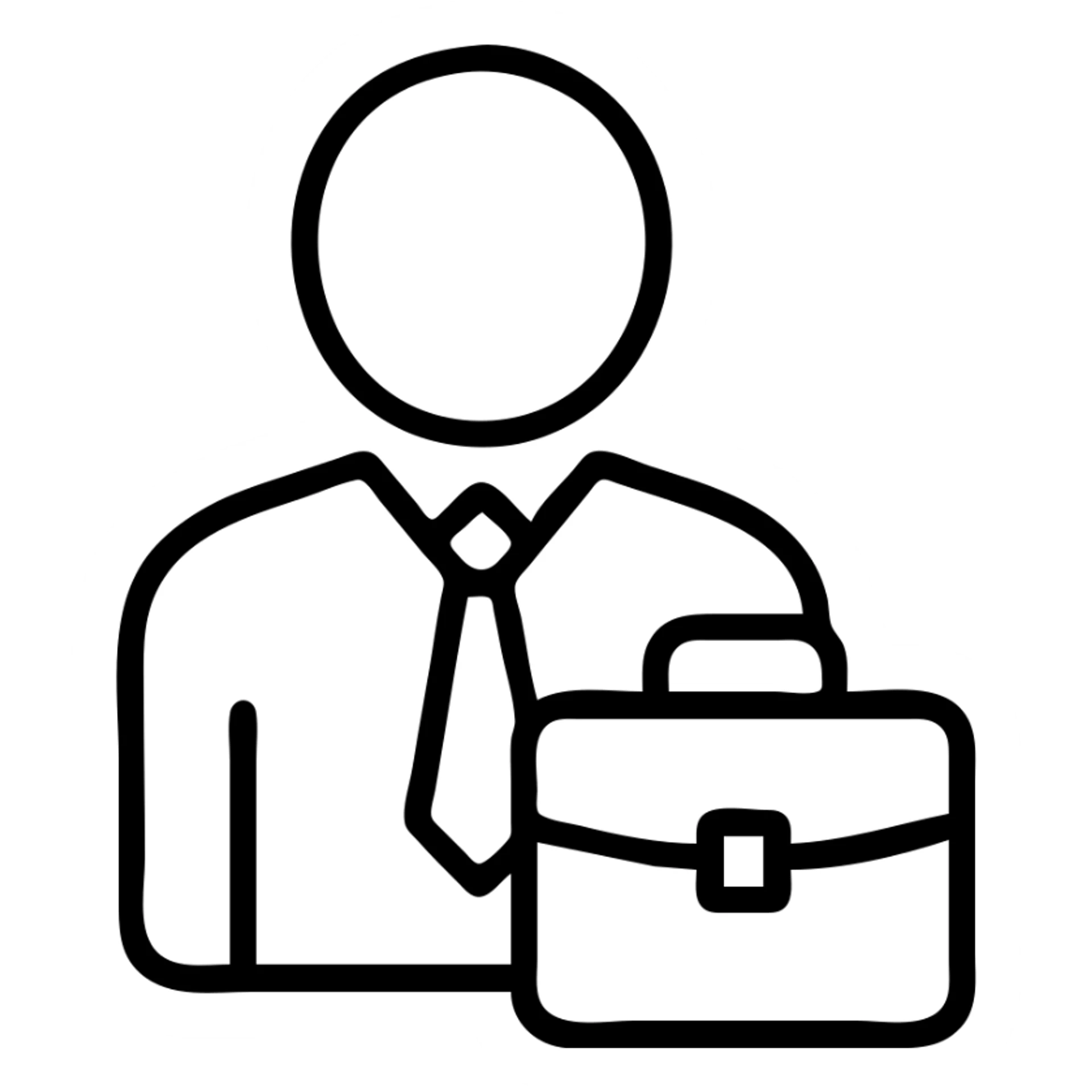 Minimalist CEO business owner icon. Simple professional silhouette with tie and briefcase representing corporate leadership. sticker