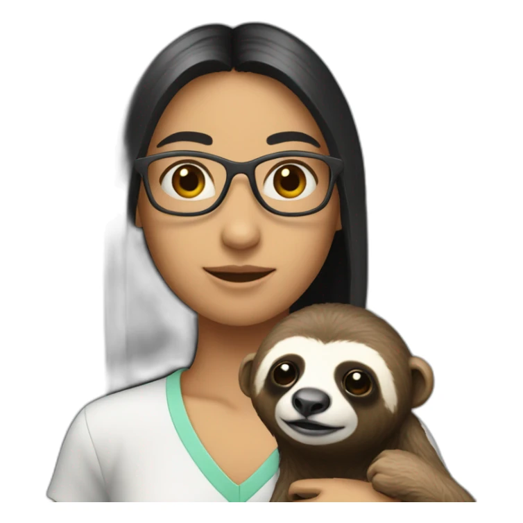 black hair pale software engineer with a sloth hanging on neck sticker