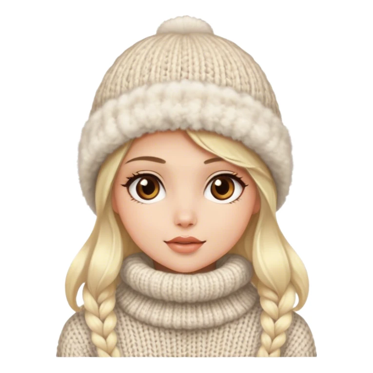 Luxury blonde model, brown eyes, fluffy knit hat  sticker