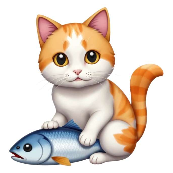 cat full body sitting with black eyes eating a fish sticker