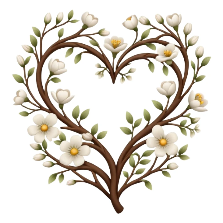 Natural cottage core aesthetic minimal flower branches in a twisty heart shape sticker