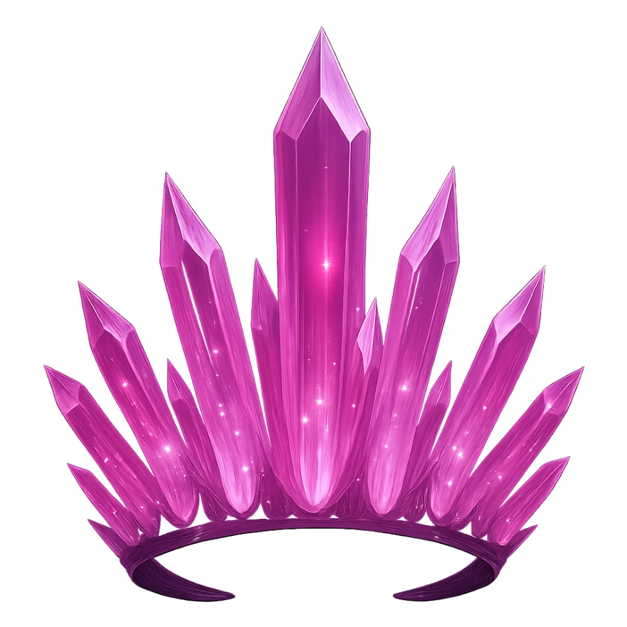 Change the crystal crown to have sharp, transparent pink crystals, shimmering with silver flecks and a soft ethereal light. Keep the background transparent. sticker