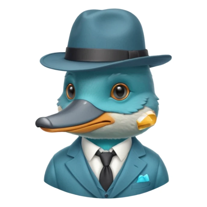 cute light blue turqiouse platypus head with a detective hat and monocle on his eye, no  hands, looks like a platypus but blue, the hat and suit are not blue sticker