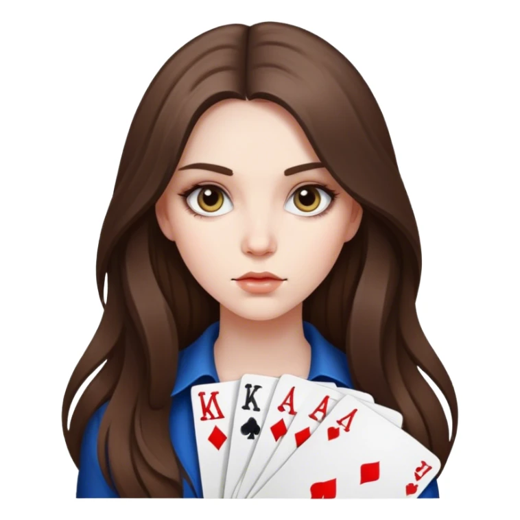  beautiful pale brunette girl with long hair poker face sticker