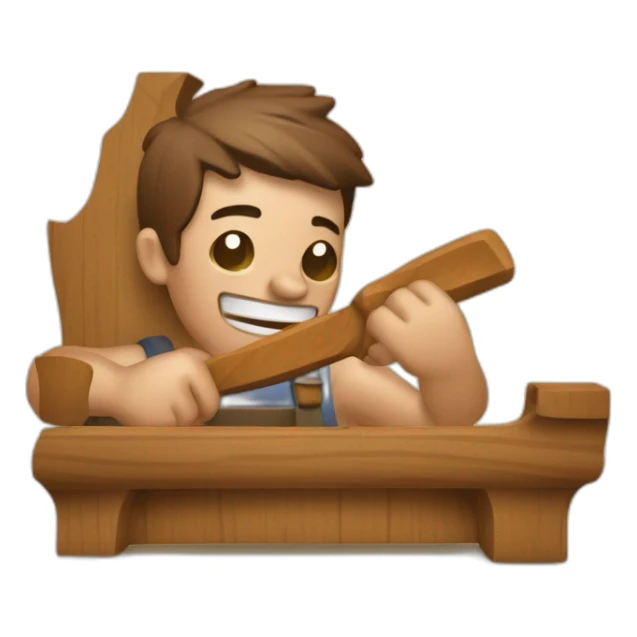 Wood carver carves sticker