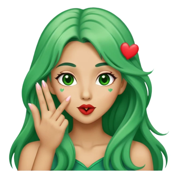 Tan long green hair heart fingers blowing kisses  sticker