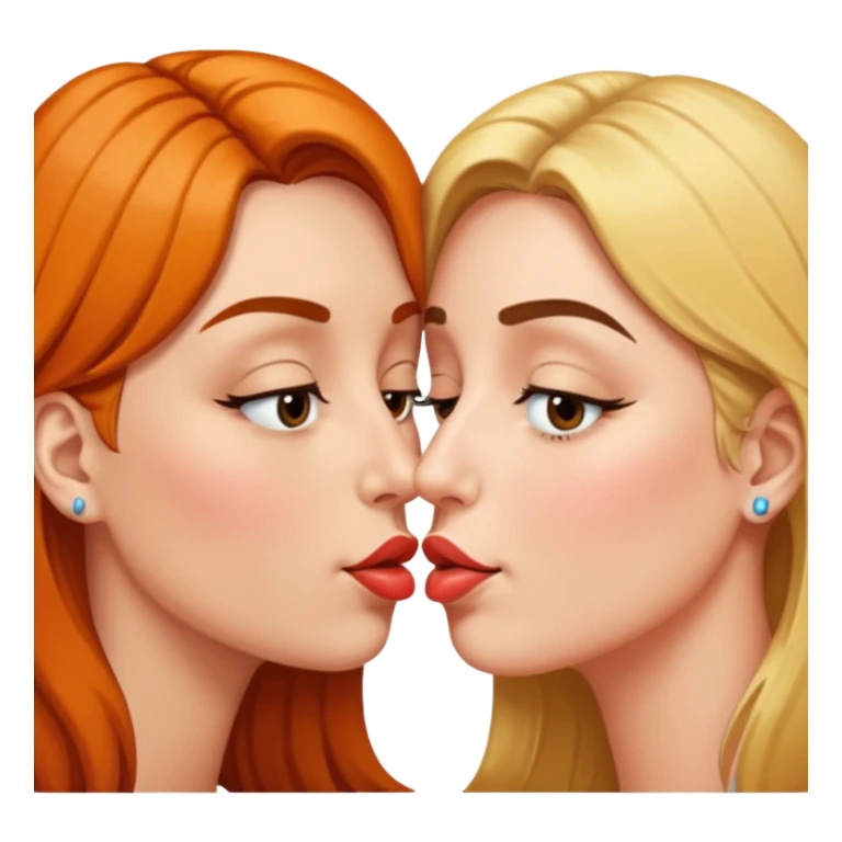 portrait two women nose-touch then kiss, one eye open teasing sticker