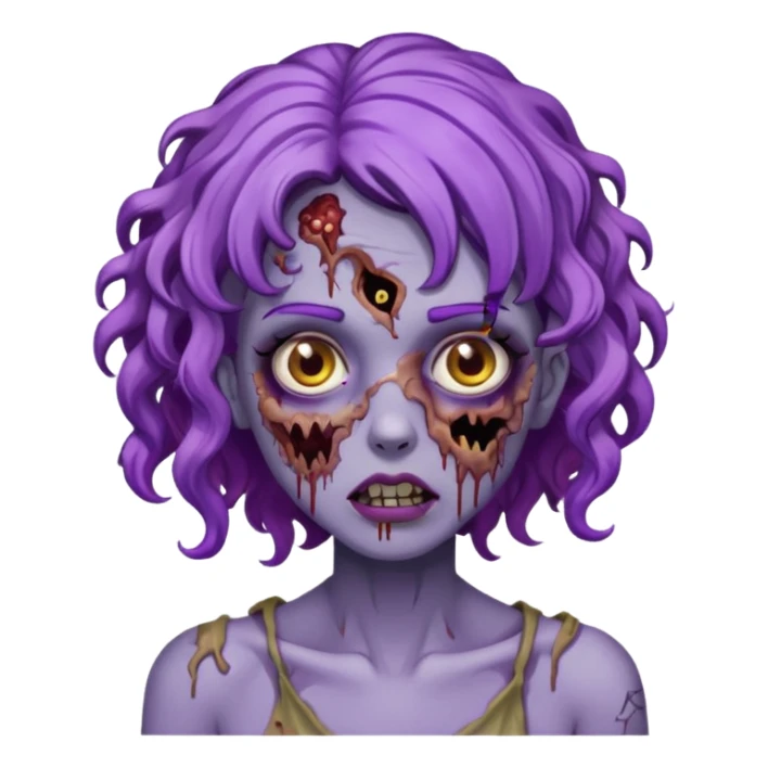 Quero uma imagem de uma garota zumbi com cabelo cacheado roxo sticker