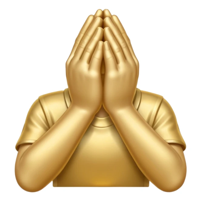 Emoji-style praying metallic hands, realistic proportions, clean outlines sticker