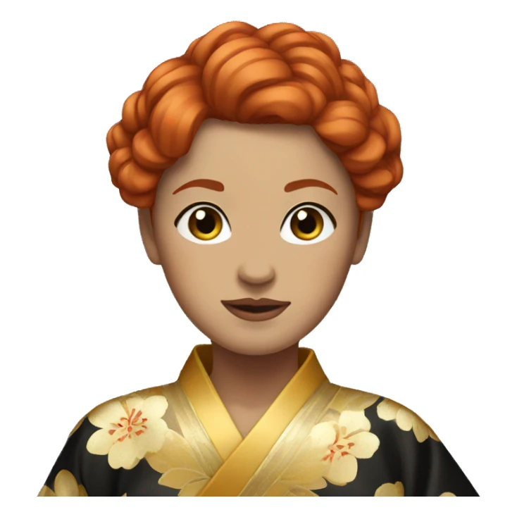 Red hair woman, wearing a black gold kimono sticker