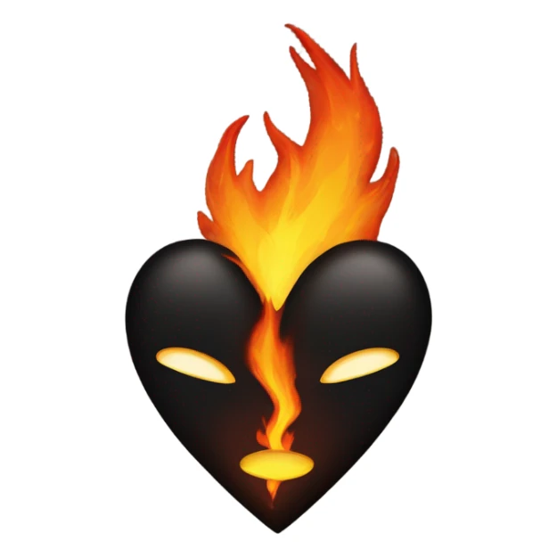 dark heart with blazing fire core shaped as the heart sticker