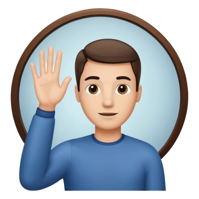 An man looking into a mirror holding his hand up sticker