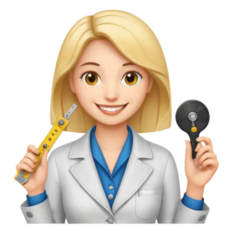 tailor woman holding measure sticker