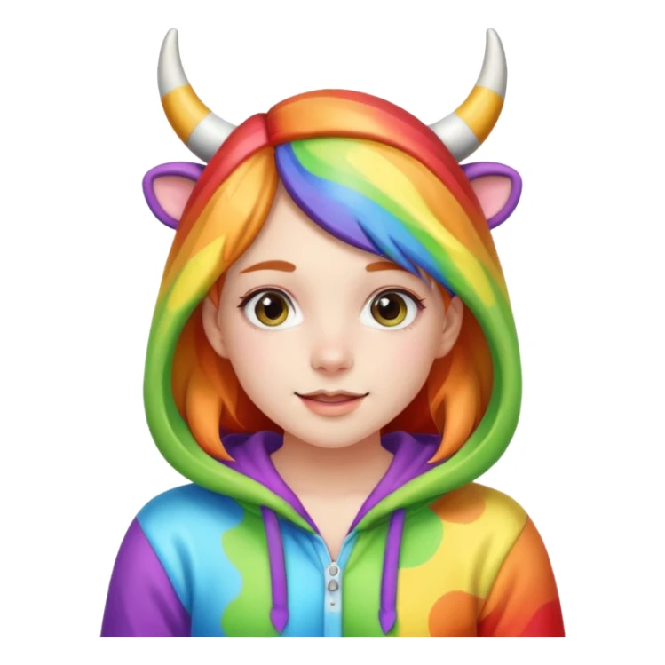 Cute girl in a rainbow onesie with cow horns  sticker