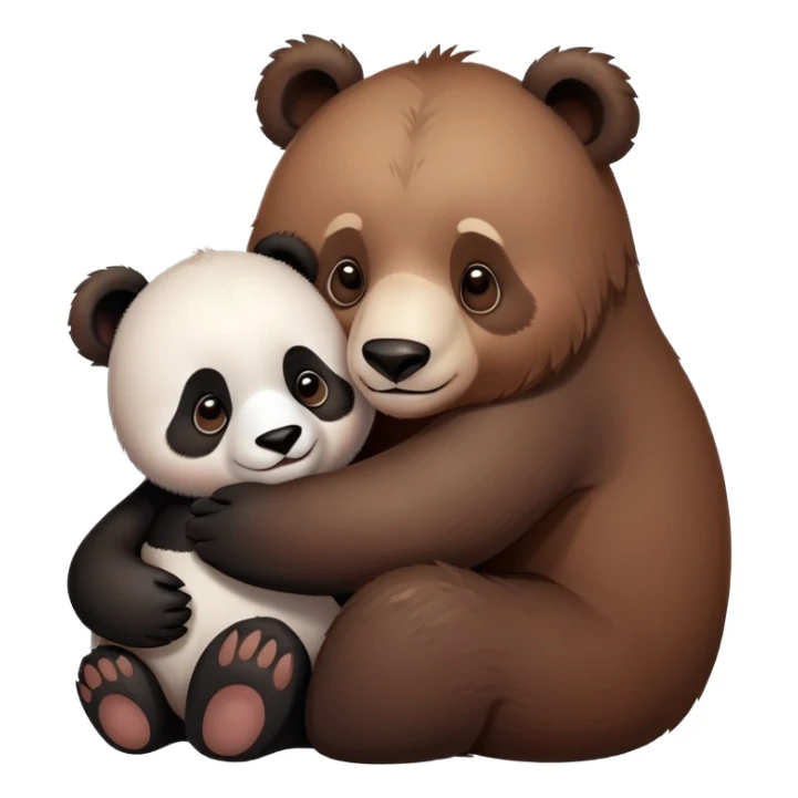 One cute big brown bear hugs a baby panda  sticker
