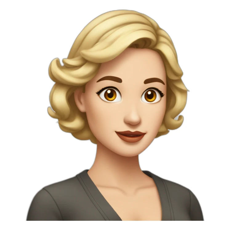 Woman, Late 30s, oval face, high cheekbones, small forehead wrinkles, hazel eyes, medium length dark hair with blond highlights, wearing cardigan sticker