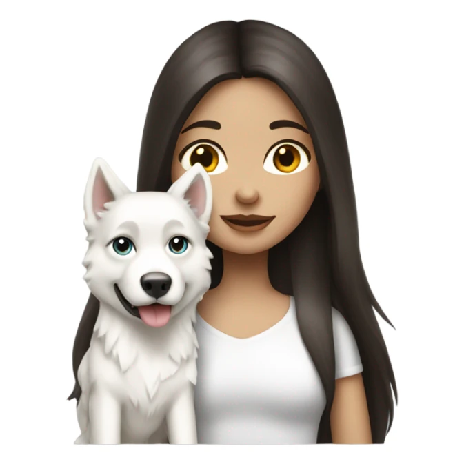 Brunette long haired girl holding a white husky  sticker
