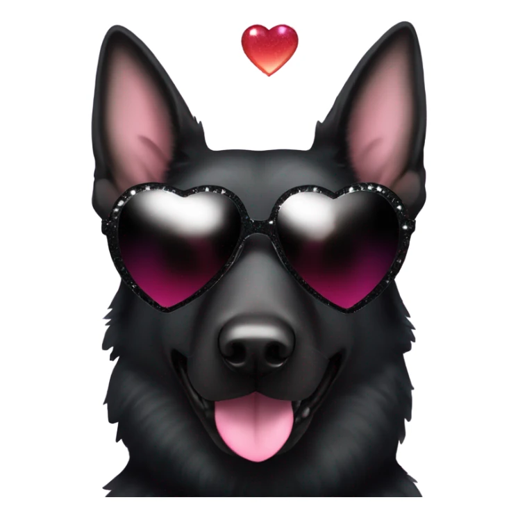 All black German shepherd with glitter and heart glasses sticker