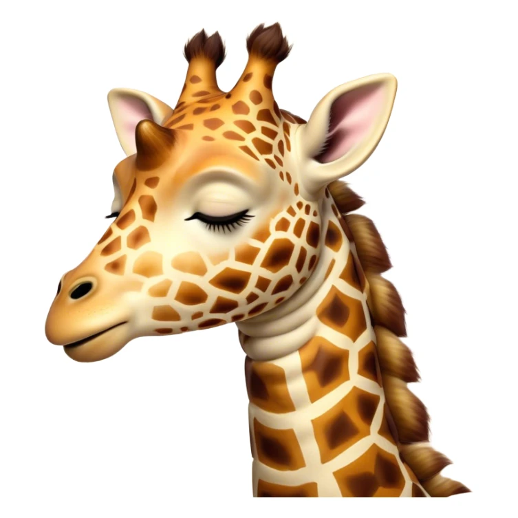 Meme-Worthy Cute Sleeping Giraffe Portrait Emoji, Head resting peacefully with a contented smile, showcasing a slender, elegant build and a luxuriously soft, patterned Fur, eyes shut in a serene, restful nap, Simplified yet hilariously adorable features, highly detailed, glowing with a soft, drowsy light, high shine, relaxed and utterly lovable, stylized with an air of playful laziness, bright and heartwarming, soft glowing outline, capturing the essence of a comically sleepy giraffe, so meme-worthy it feels like it could instantly become the next viral sensation of adorable slumber! sticker
