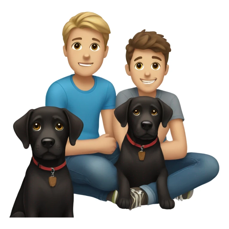 Black Labrador with two white teenage boys with brown hair  sticker