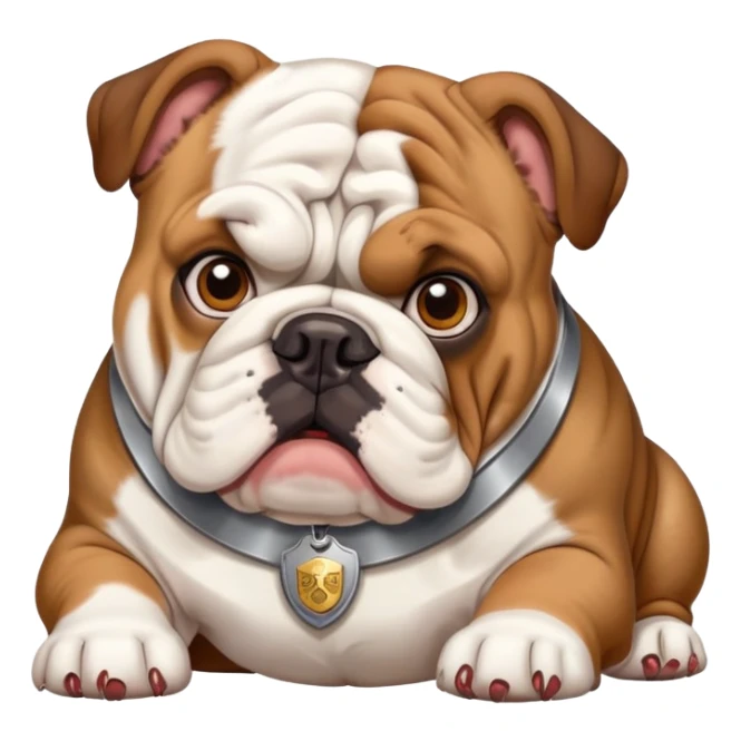 english bulldog with a security badge sticker