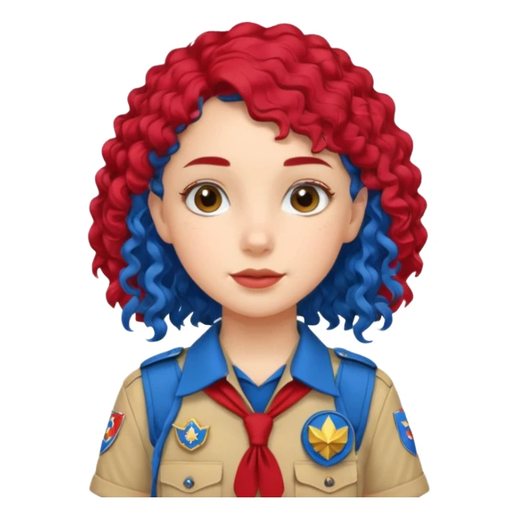 scout girl with red scout uniform, blue curly haired sticker