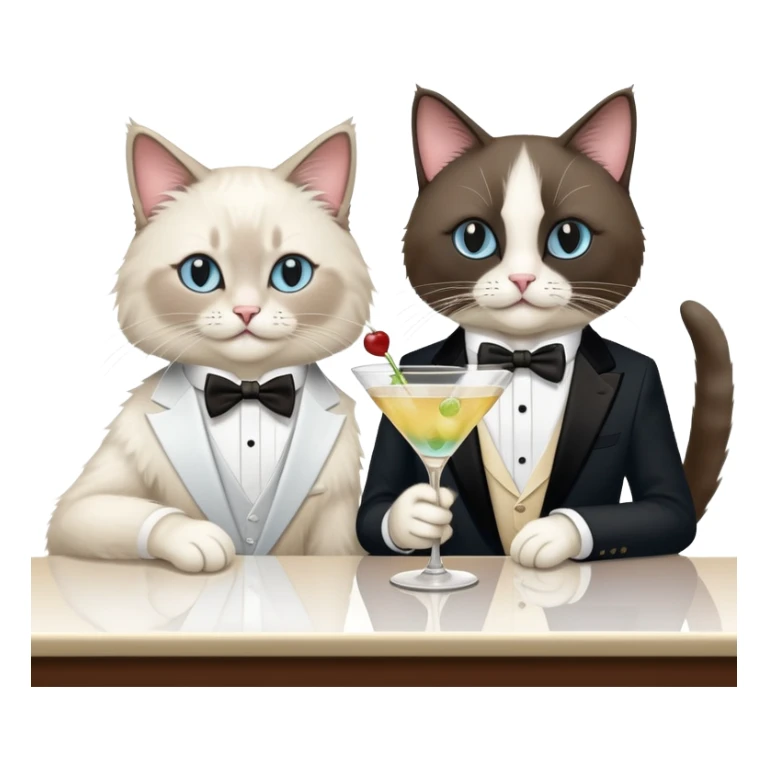 One ragdoll cat and one tuxedo cat drinkingi martinis at the bar sticker
