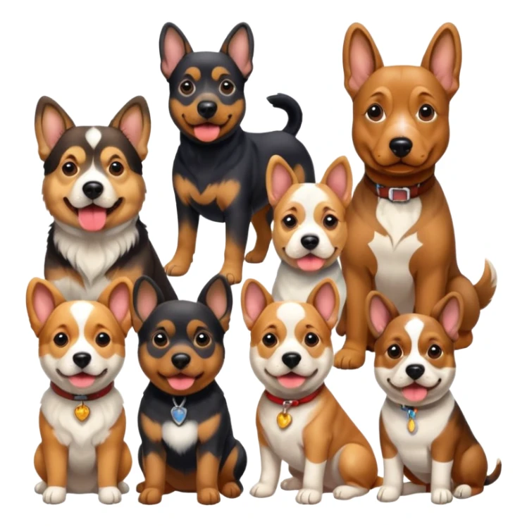 1 german shephard, 1 bulldog, 1 poodle, 1 husky, 1 dachshund sticker