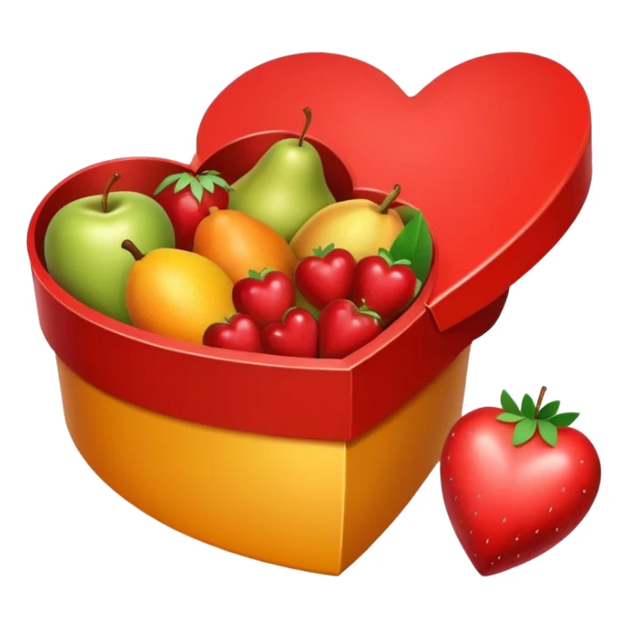 red heart shaped gift box filled with fruits sticker