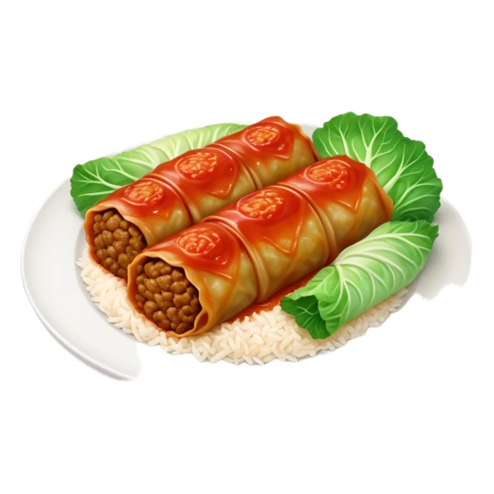 Cinematic Realistic Go≈ÇƒÖbki Dish Emoji, featuring cabbage rolls stuffed with rice and meat rendered with lifelike detail and inviting, homey lighting. sticker