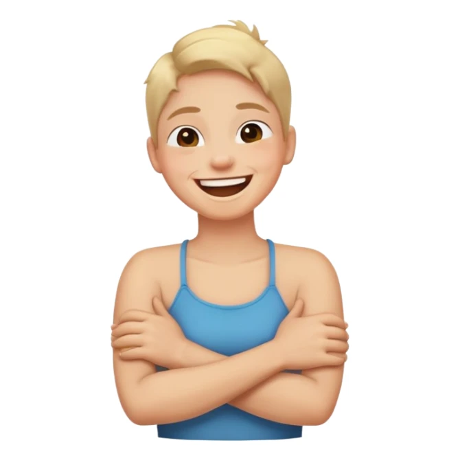 person laughing with arms crossed on neck sticker