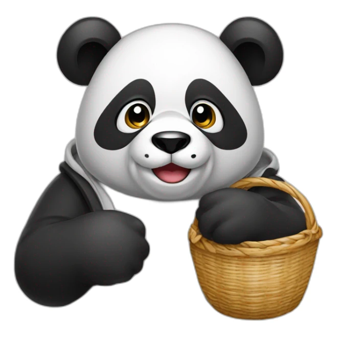 Panda wearing basket and hoodie sticker