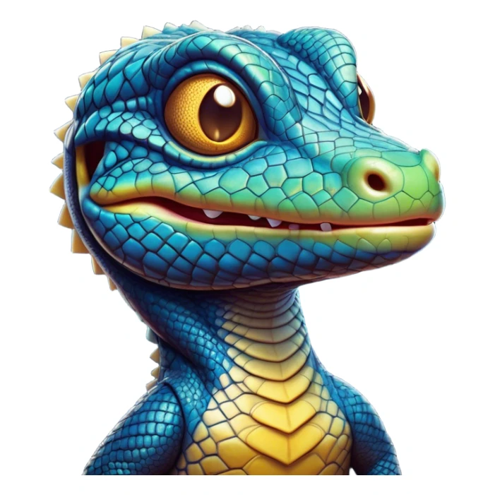 Cinematic Comical Monitor Lizard Portrait Emoji, Head tilted dramatically with an exaggeratedly shocked expression, featuring a robust, patterned body with wide, comically expressive eyes full of humorous disbelief, Simplified yet hilariously expressive features, highly detailed, glowing with a slightly sassy glow, high shine, dramatic yet playful, stylized with an air of quirky reptilian attitude, soft glowing outline, capturing the essence of a meme-worthy monitor lizard that looks ready to side-eye its way into viral fame! sticker
