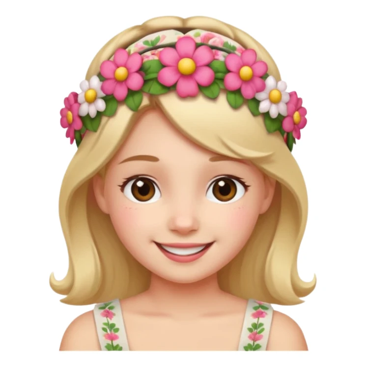 Girl wearing floral headband and smile sticker
