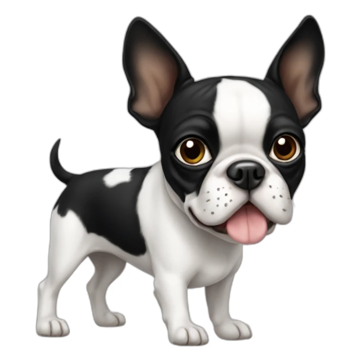 Boston terrier with one side of face white sticker