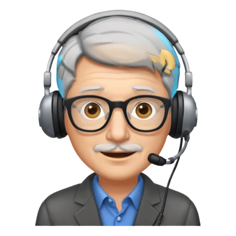 Un locutor de radio, pelo canoso, con gafas sticker