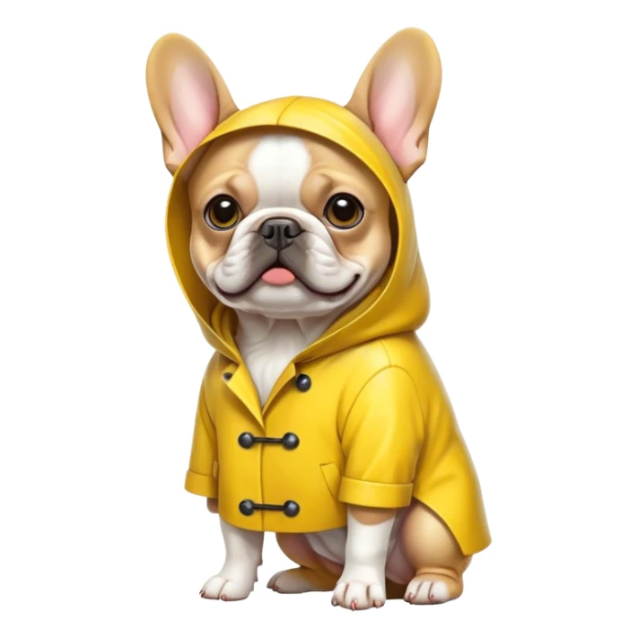 ￼french bulldog wearing a yellow raincoat sticker
