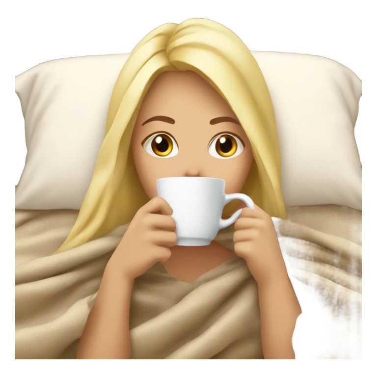 Blonde girl sipping coffee under blanket sticker