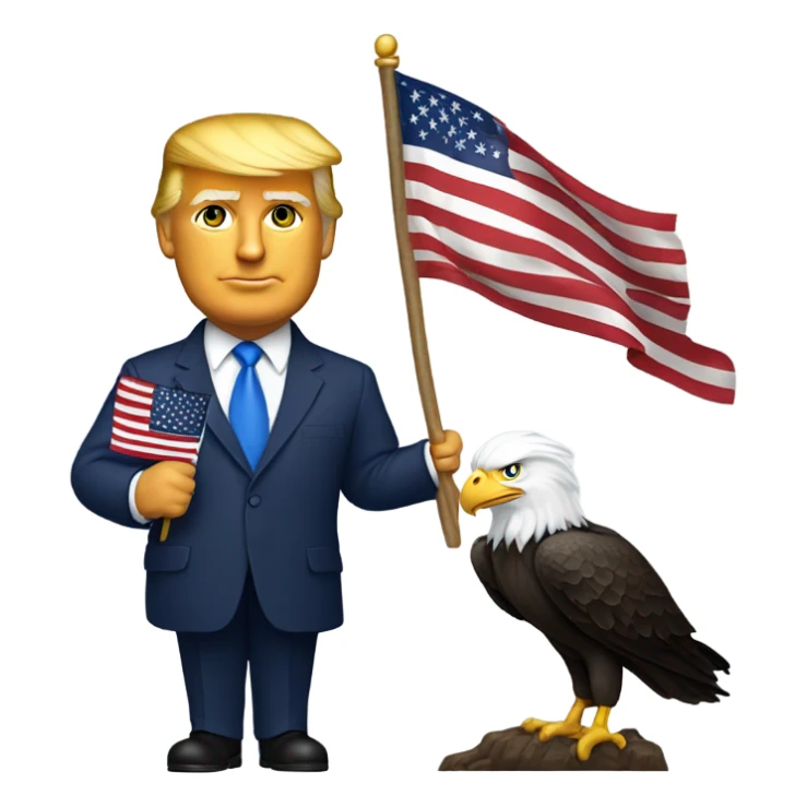 Donald trump holding a flag and bald eagle sticker