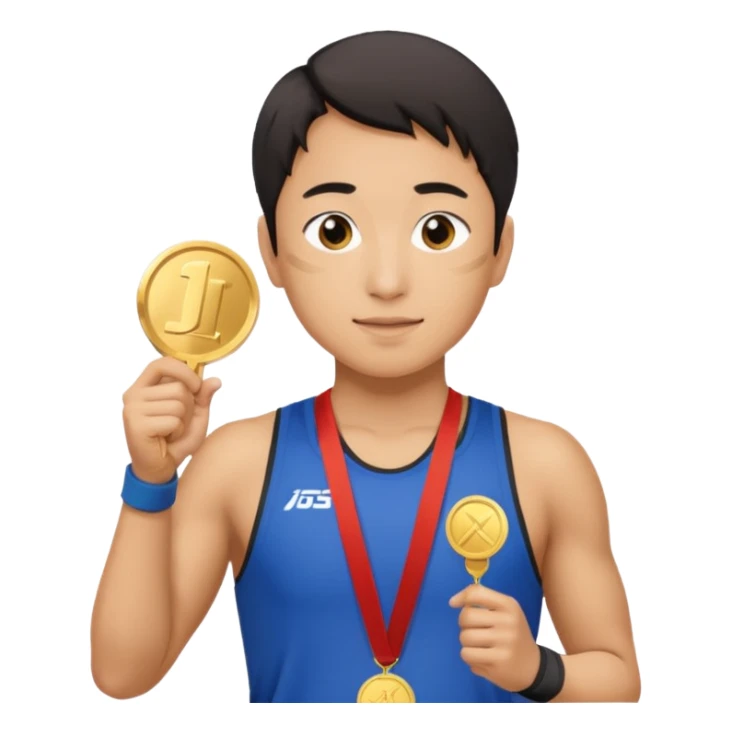 joji picking running a marathon with gold medal sticker