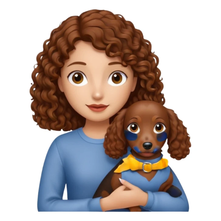Girl with brown curly hair holding dachshund  sticker