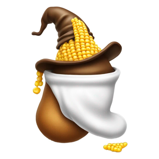 a poop with corn in it and a magician hat sticker
