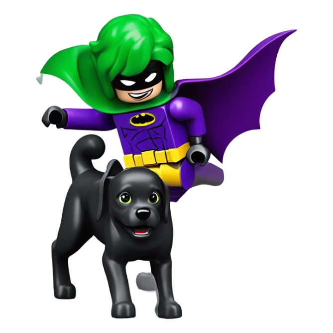 Lego Batman riding a Black lab chasing the joker  sticker