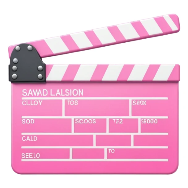  pink  pink clapperboard used in filmmaking, cute and stylish design with white details, open position, soft reflections, realistic or kawaii style, isolated on transparent background sticker