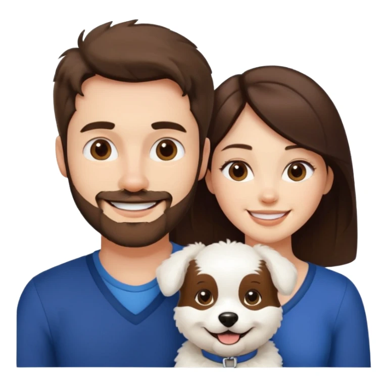 scottish man with stubble, brunette woman and one fully pure white fluffy dog sticker