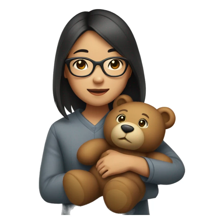asian Girl wearing glasses hugging a teddy bear sticker