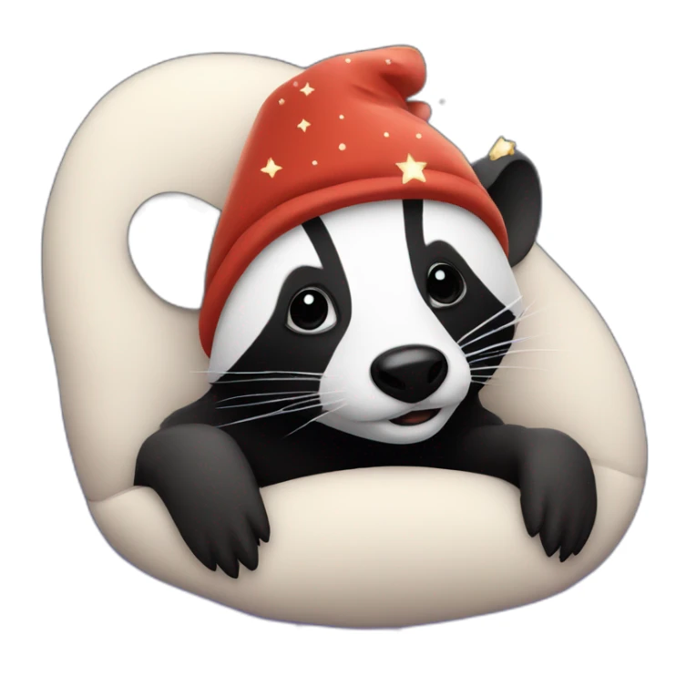Badger with a nightcap on in a bed with sky full of stars sticker