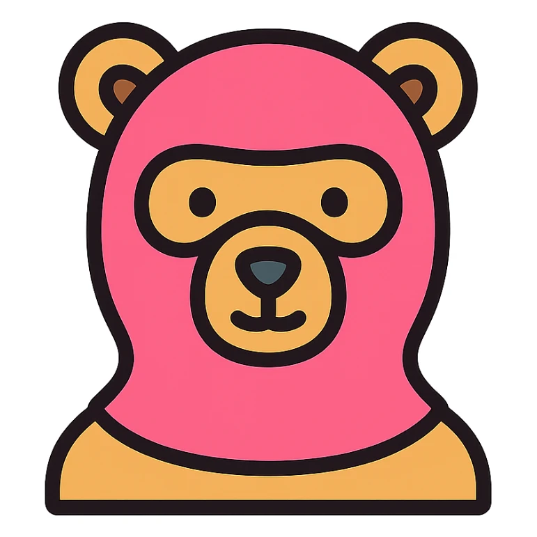 bear wearing a pink balaclava, color outline icon sticker