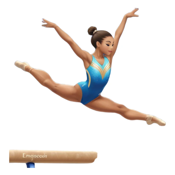A gymnast performing a flawless routine on the balance beam, showcasing strength and grace. The scene captures the precise, elegant movement with perfect balance and form. The background features a gymnastics arena with vibrant lighting and cheering crowds, emphasizing athleticism and poise. sticker