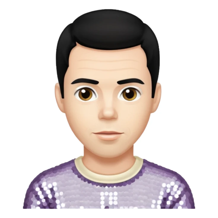 Steve O from Jackass with black hair, cream sequin outfit sticker